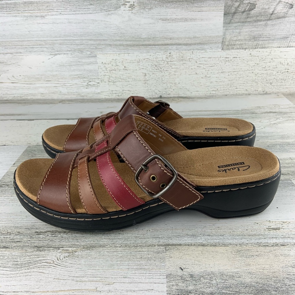 CLARKS Multi Colored Leather Slide Sandals 8.5M